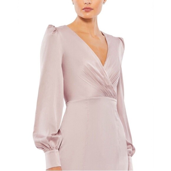 New Ieena for Mac Duggal Rose Pink Satin Bishop Sleeve Gown Size 16 Retail $398 - Picture 3 of 3